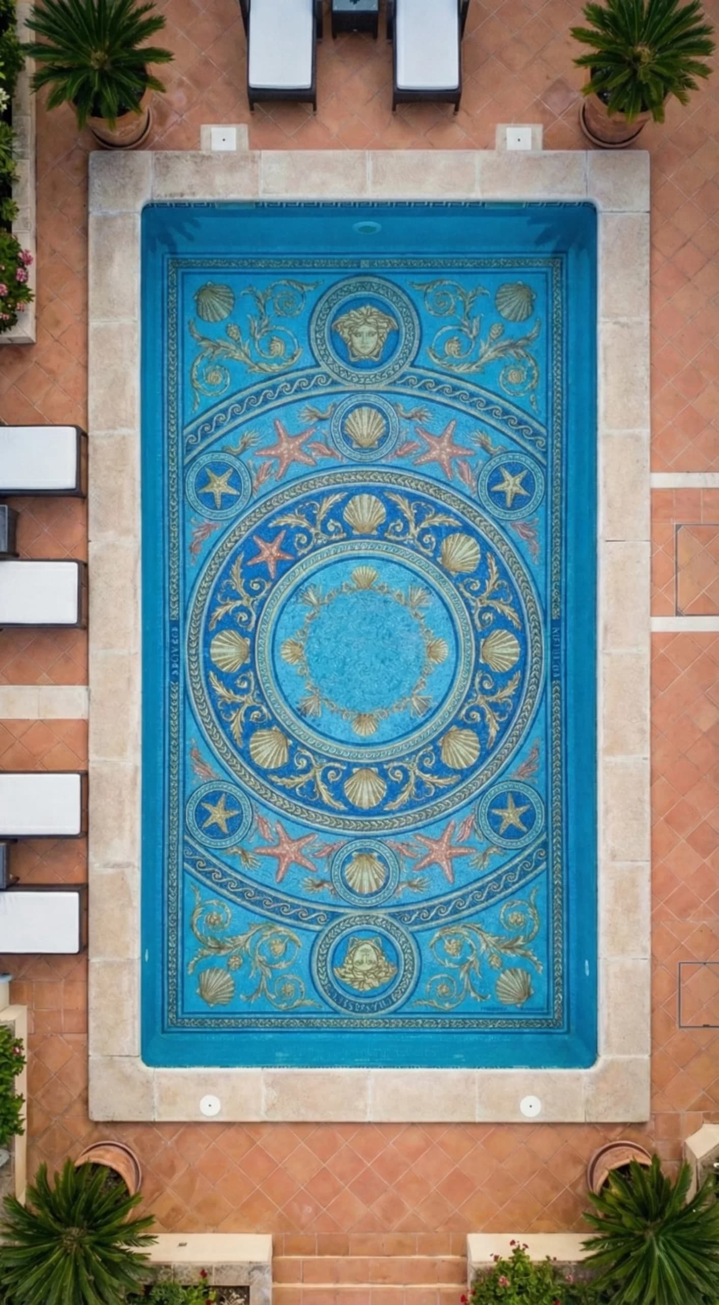 Starfish Pool Mosaic Medallion